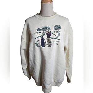 David Taylor Vintage  Cream Embroidered Patched Golf 90s Sweatshirt